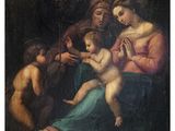 an old painting of a woman holding a baby in her lap