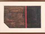 peinture représentant une ligne rouge sur un fond noir et marron