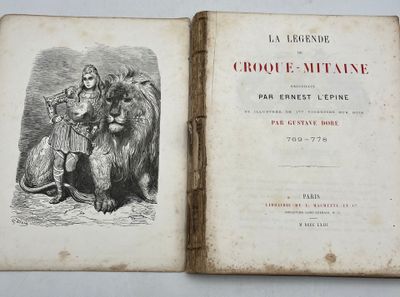 un vieux livre avec le dessin d'un homme et d'un lion