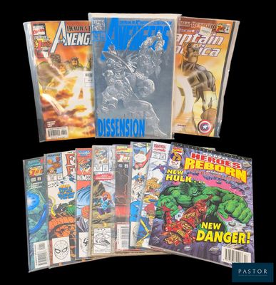 a group of comic books sitting on top of a table
