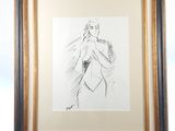 an image of a drawing of a woman in a dress on a easel