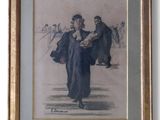 an image of a painting of a man walking down a street