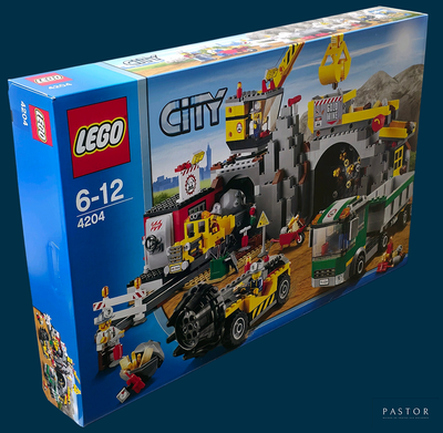 a box with a lego city set in it on a blue background
