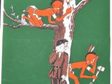 affiche française représentant un renard et un écureuil grimpant à un arbre