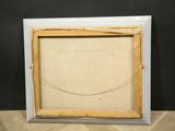 a painting of a white frame sitting on top of a wooden floor