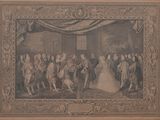 une vieille photo d'un groupe de personnes debout dans une pièce