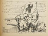 drawing of a group of soldiers holding a flag on a boat
