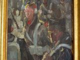 painting of a group of people sitting around a table in a room