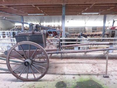 une calèche garée dans une grange