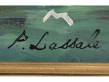an image of a painting of a bird flying over a body of water