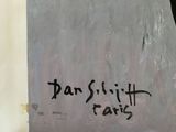 a painting of a man on a skateboard in the air