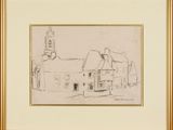 an image of a drawing of a building with a clock tower in the background
