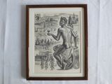 an old drawing of a man sitting on a chair holding a glass of wine