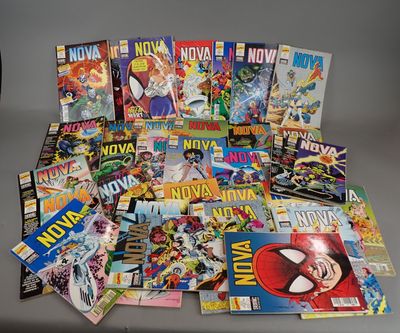 a pile of comic books sitting on top of a table