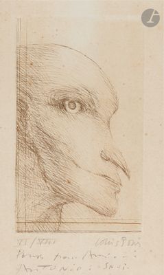 un vieux dessin représentant le visage d'un homme dans un cadre carré