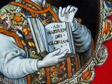 a painting of a man holding a book in his hands