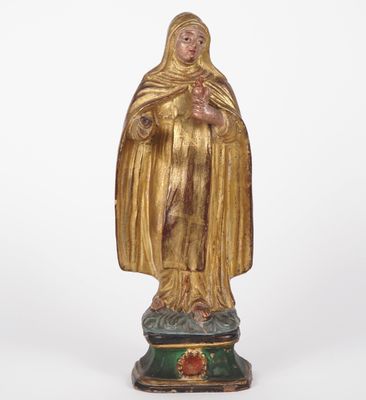 Santibelli XIXème en terre cuite polychrome "Sainte femme pr…