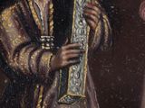 an old painting of a man holding a sword in his hand