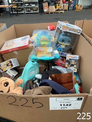 a cardboard box full of toys for sale in a store