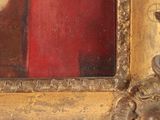 a picture of a painting of a woman in a red dress