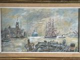 une image d'un tableau représentant un bateau dans l'eau