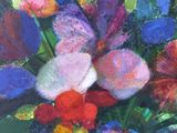 a painting of flowers in a vase on a table
