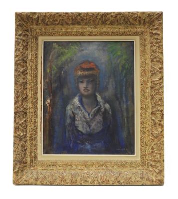 une image représentant un tableau d'une femme portant un chapeau rouge