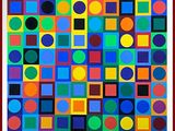un tableau représentant une place sur laquelle figurent des cercles et des carrés