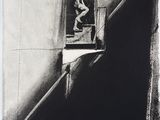 an image of a black and white drawing of a woman sitting on a chair