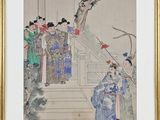 a painting of a group of people standing around a tree