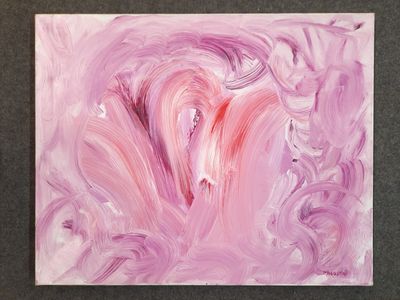 peinture abstraite violette et blanche avec un cœur au centre