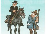cartoon of a man on a horse and a man on a horse with a gun