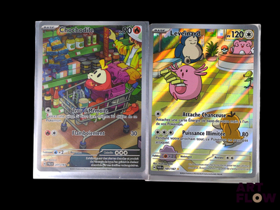 two pokemon trading cards are displayed on a black background