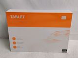 an orange and white box of a tablet on a white surface