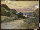 une photo d'un tableau représentant une route qui descend une colline