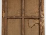an old wooden window frame with a window pane in the middle