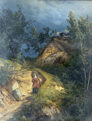 une image représentant un tableau où l'on voit une femme qui monte une colline