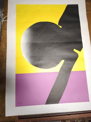 Ladislas KIJNO (1921-2012) : "Composition sur fond jaune/vio…