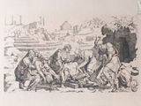 a drawing of a group of people sitting on the ground