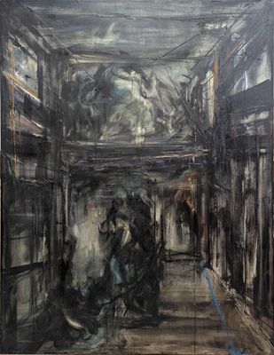 une image représentant un tableau d'un couloir où des personnes défilent