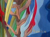 a picture of a painting of a tree with many leaves