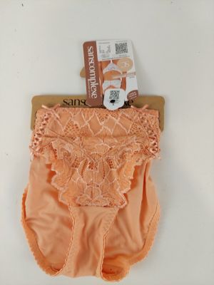 orange panties with lace on the bottom and a tag on the bottom