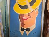 a painting of a man with a yellow hat on it ' s head