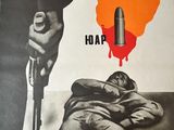 an old poster of a man holding a gun with a map of africa in the background