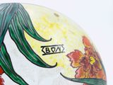 a close up of a soccer ball with flowers painted on it