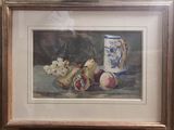 painting of a still life of fruit and a pitcher on a table