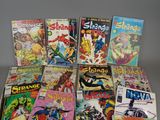 a lot of comic books sitting on a table