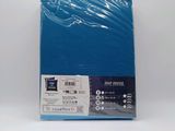 a close up of a package of blue sheets on a white surface