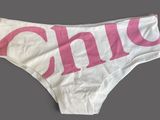 white and pink briefie with the word chic on it