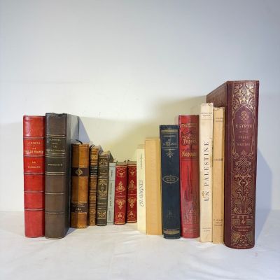 de nombreux livres alignés sur une surface blanche
